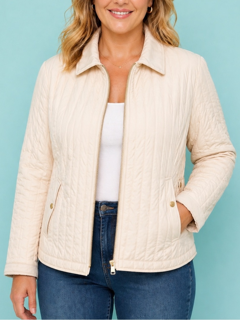 Banana Republic Ivory Quilted Jacket XL Faux Suede Trim Lightweight